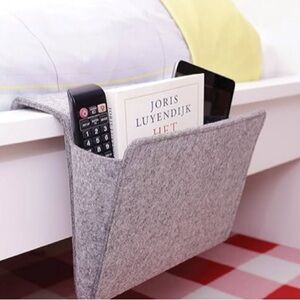 Kikkerland NEW Grey Felt Bedside Pocket for Magazines, Books, Kindle, Notepad